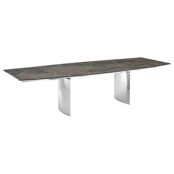 Allegra Manual Dining Table With Stainless Steel Base and Brown Top