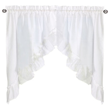 Ellis Curtain Stacey 60"x38" Ruffled Swag Curtain, White