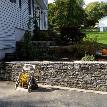 Stone Wall, Landscape Lighting, Walkway & Landing Project, Marlborough MA