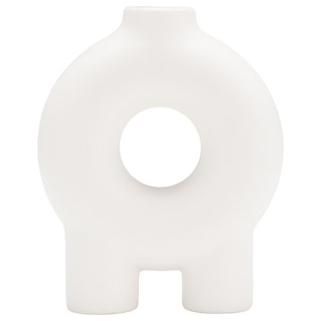 Ceramic 7", Donut Footed Vase, White