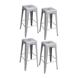 AmeriHome 30-Inch Silver Metal Bar Stools, Set of 4 - Bar Stools And Counter Stools