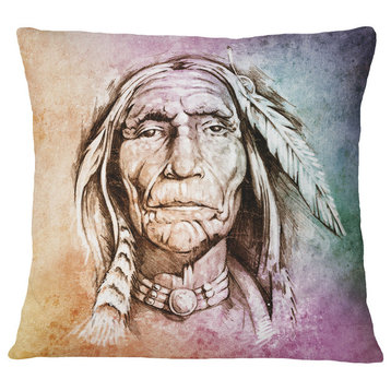 American Indian Head Portrait Throw Pillow, 16"x16"
