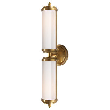 Merchant Double Bath Light in Hand-Rubbed Antique Brass with White Glass
