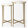 Vincent II 15.5 x 24.5 Set of Two White Marble and Iron Hexagonal Side Tables
