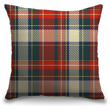 "Red and Green Holiday Tartan Plaid Tweed" Outdoor Pillow 20"x20"