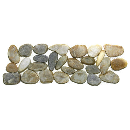 Natural sliced amber pebble tile border, hand-selected stones