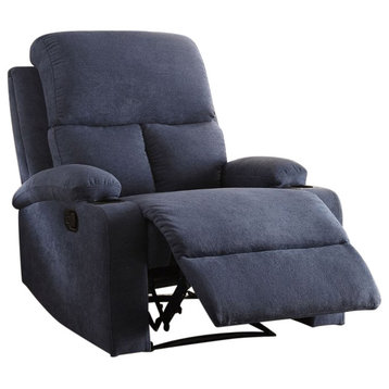 Bowery Hill Contemporary Fabric Pillow Top Armrest Motion Recliner in Blue