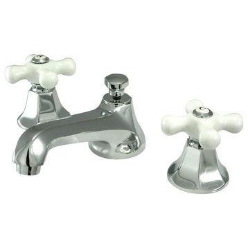 Bathroom Faucet, Brass Construction & Crossed White Handles, Polished Chrome
