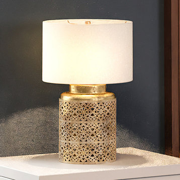 Moroccan Table Lamp 12''W x 12''D x 18''H, Antique Gold Finish