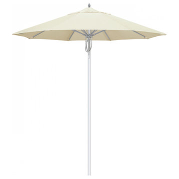 7.5' Patio Umbrella Silver Pole Fiberglass Rib Pulley Lift Sunbrella, Canvas