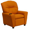 MFO Contemporary Orange Vinyl Kids Recliner with Cup Holder