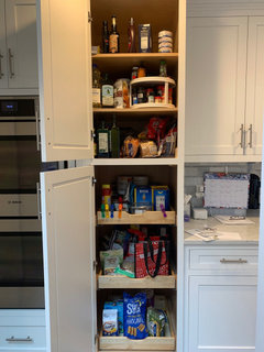 Fixed the too deep pantry shelf issue. Just cut the shelves in a U. So much  better!