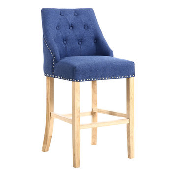 Camden Linen-Effect Buttoned Bar Chair, Sapphire Blue