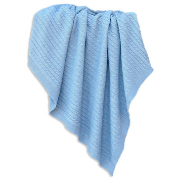 Virgin Wool Blend Throw Blanket, Blue