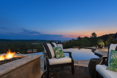 Example of a trendy backyard stone and custom-shaped infinity pool design in St Louis