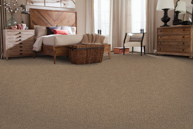 Mid-sized trendy guest carpeted and beige floor bedroom photo in Detroit with beige walls and no fireplace