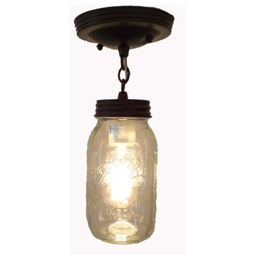Mason Jar Ceiling Light With Chain and New Quart, Oil Rubbed Bronze
