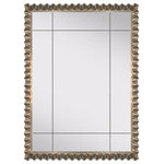 APF Munn Master Framemakers - Stettheimer 9 Panel Mirror - "Pie-Crust"- style 3" wide frame with clear mirror in 9 panels. Finish is 12 Karat white gold leaf over red clay with a light rub on the surface. Great accent for Modern or Traditional settings. Overall Dimension is 45 x 56. Can hang either vertical or horizontal