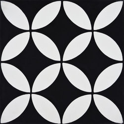 Moroccan Mosaic and Tile House - Amlo Handmade Cement Tile, Black/White, Sample - Wall And Floor Tile