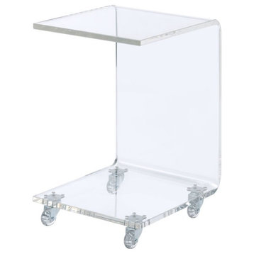Bowery Hill Modern Acrylic Resin Snack Table with Bottom Shelf in Clear