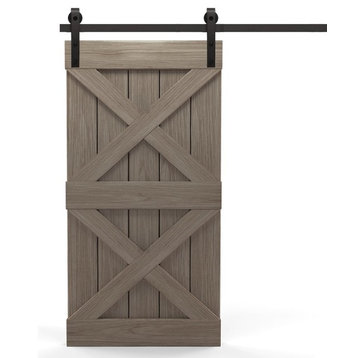 Real Solid Hardwood X Sliding Barn Door, Finished, 44"x84"inches, Mahogany