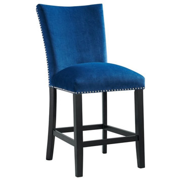 Picket House Furnishings Celine Velvet Counter Height Chair in Blue (Set of 2)