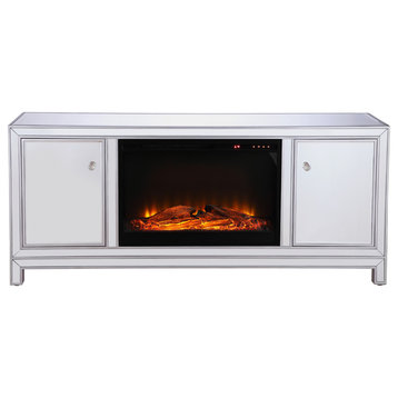 60" Mirrored TV Stand, Wood Design Fireplace Insert