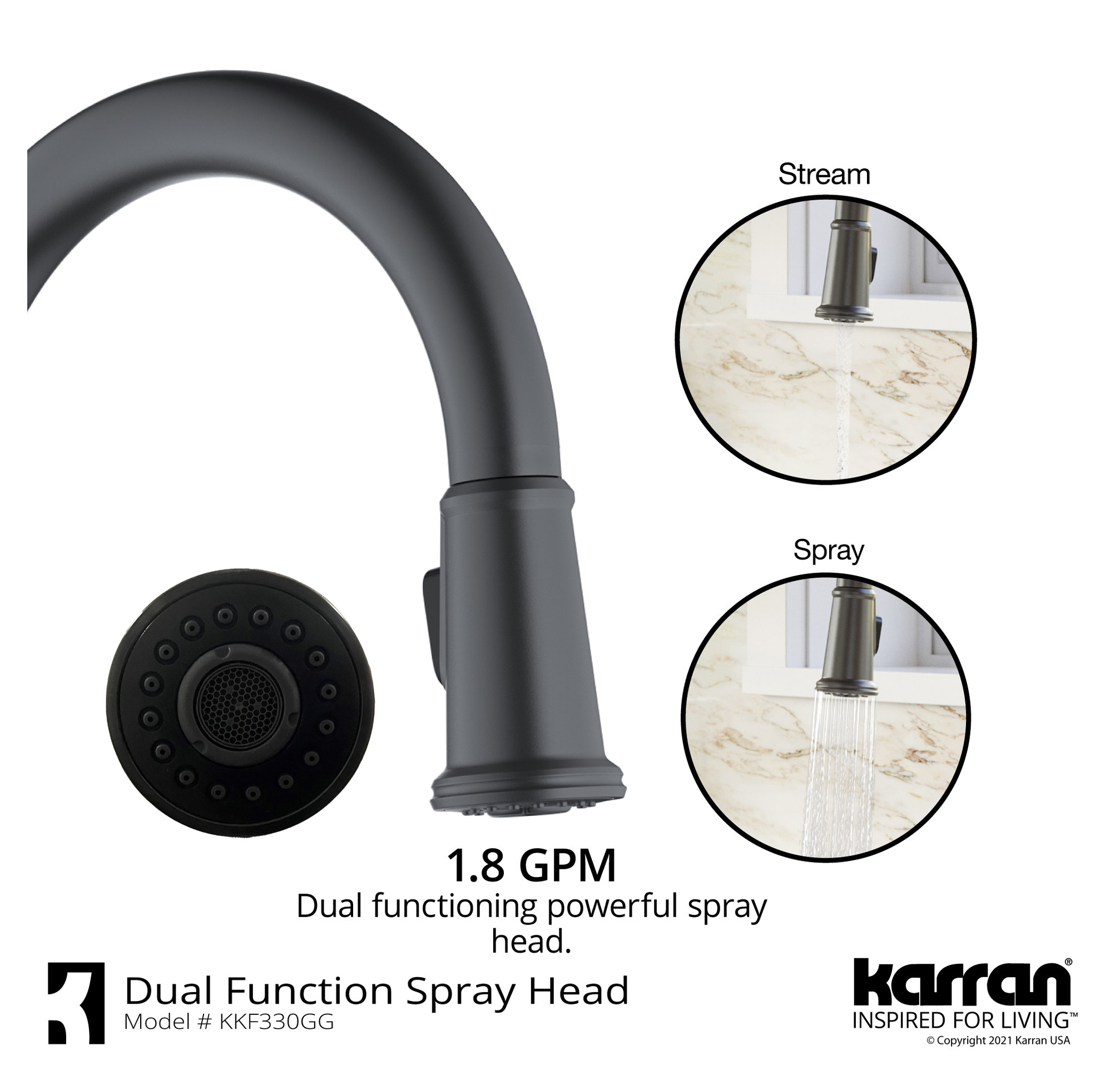 Karran KKF330 1-Handle Pull Down Dual Function Sprayer Faucet, Gunmetal Grey