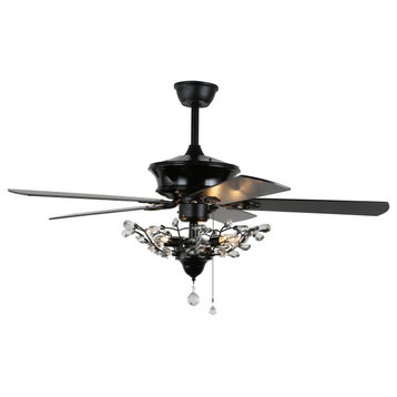 5 - Blade Crystal Ceiling Fan with Remote Control and Light Kit Included, Black