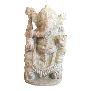 Mogulinterior - Meditation Sculpture Lord Ganesha Gorara Carved Stone Statue - Decorative Objects And Figurines