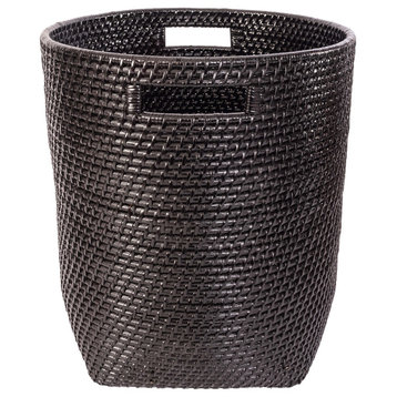 Saboga Home Round Basket With Cutout Handles, Tudor Black, 15"x15"x16.75"