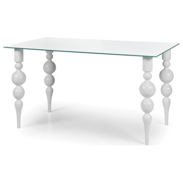 IMPRESJA Clear Glass Dining Table, Clear Glass/White