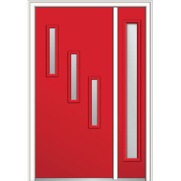Clear 3-Lite Vertical Steel Door With Sidelite, 51"x81.75" Right Hand In-Swing