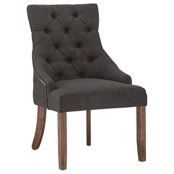 Petra Brown Finish Linen Curved Back Tufted Dining Chair, Set of 2, Dark Grey