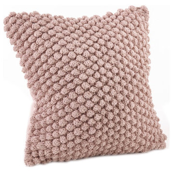 Handmade Crochet Pompom Throw Pillow, Pink
