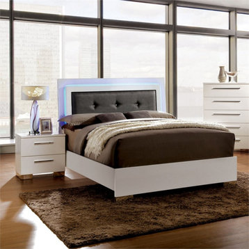 FOA Rayland 2pc Glossy White Wood Bedroom Set - Full + Nightstand