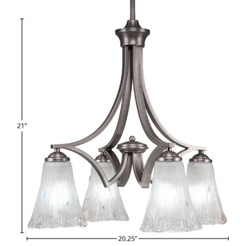 Zilo 4 Light Chandelier, Graphite Finish With 5.5" Fluted Frosted Crystal Glass
