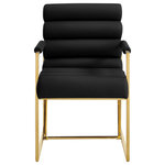 INSPIRED HOME - Inspired Home Maddyn Dining Chair, Pu Leather Black/Gold - "Blend a generous dose of luxury and style into your home with these modern dining chairs with padded arms in a set of 2, tailored to inspire. Our trendy chairs are available in chrome or gold frames and in velvet or PU leather upholstery. These impressive pieces are sure to add elegance and sophistication to your dining room, kitchen, office, powder room, or makeup room. A perfect stand-alone piece or a lovely addition to any room. Modernize your home seating decor with rich channel tufted upholstery and a sleek stainless-steel frame for that glam style.