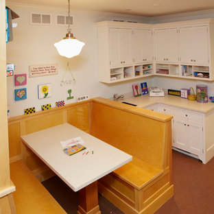 Traditional basement in Chicago with lino flooring.