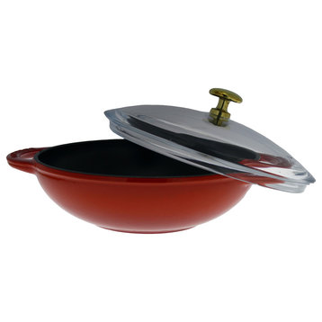 Chasseur 7-inch Red French Enameled Cast Iron Wok With Glass Lid