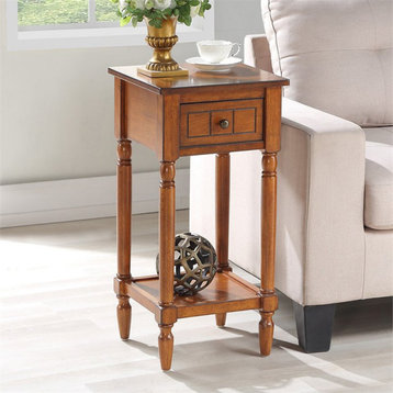 French Country Khloe One-Drawer Accent End Table in Walnut Wood Finish