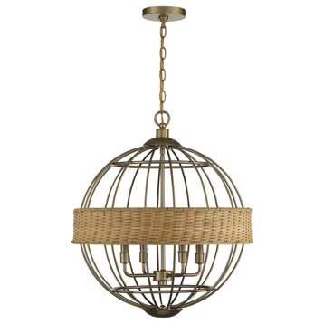 Boreal 4-Light Warm Brass With Natural Rattan Pendant