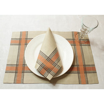 French Home Linen Set of 6 Boulevard Placemats Tan, Terracotta, Chocolate