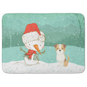 White Brown Terrier Snowman Christmas Machine Washable Memory Foam Mat