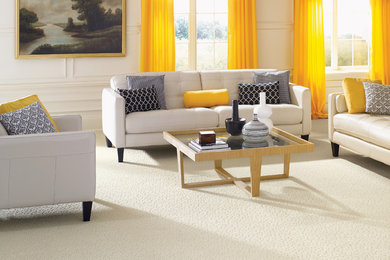 Inspiration for a contemporary enclosed carpeted living room remodel in Salt Lake City with white walls, no fireplace and no tv
