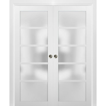 French Double Pocket Doors 48 x 80 & Frames | Quadro 4002 White Silk