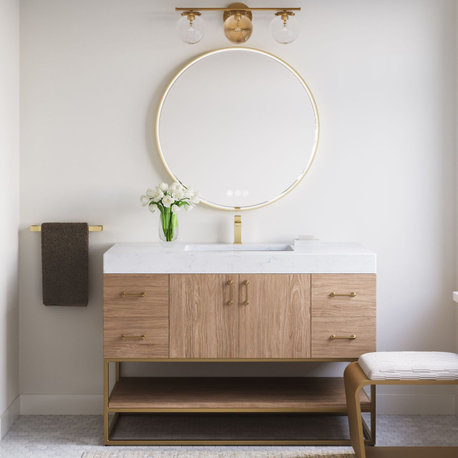 Alistair Bath Vanity, Oak, 48", Brushed Gold Hardware, Single, Freestanding