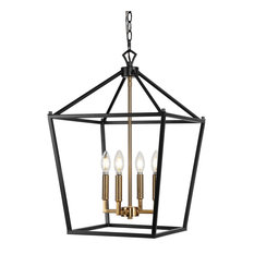 Pagoda 16" 4-Bulb Lantern Metal LED Pendant, Oil Rubbed Bronze/Brass Gold