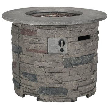 GDF Studio Blomgren 32" Stone Circular MGO Fire Pit with Gray Top, 40,000 BTU