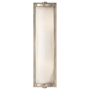 Dresser Bathroom Wall Sconce, 2-Light, Antique Nickel, Frosted Glass, 18"H